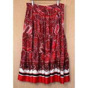 Lauren Ralph Lauren Paisley Tiered Maxi Skirt Womens Size 2X Pull On Red Boho
